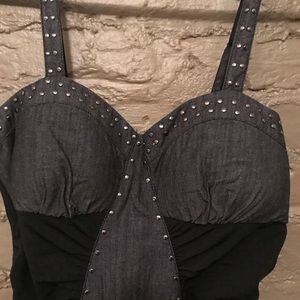 Knee length denim/fabric dress.